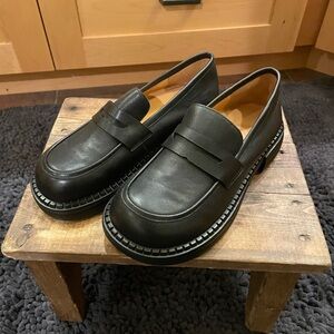 Dwarves Black Leather Loafers for Women